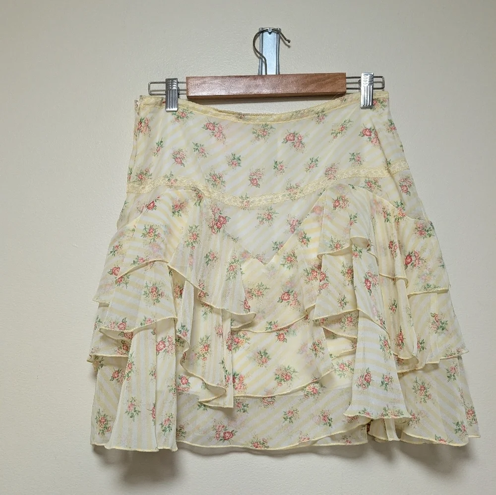 Mary-Kate and Ashley Girls Y2K Ruffle Mini Skirt Yellow Floral Size 16 – Rare